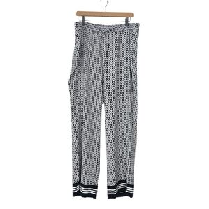 Talbots Blue White Harlequin Print Pull-On Wide Leg Casual Pants Womens Size 16W